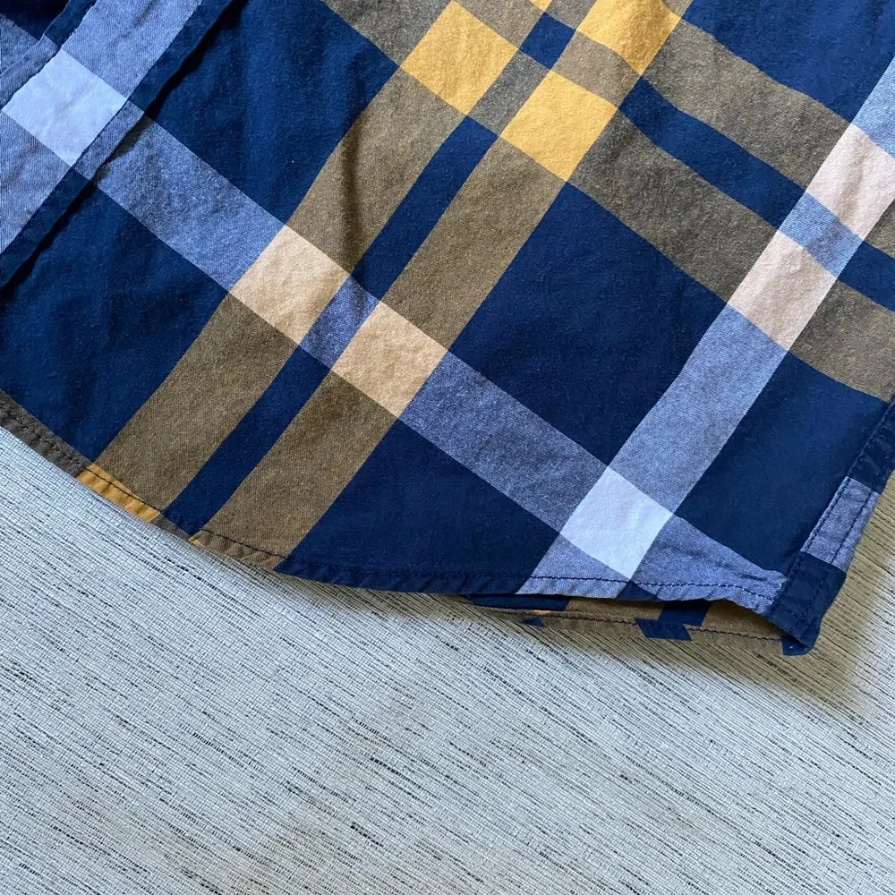J.Grew Men's Navy and Mustard Plaid Button-Down Shirt size S